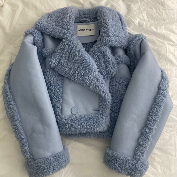 Stand Studio Kristy Jacket Blue Faux Fur Coat – Size 32/US 2 - Picture 5 of 8